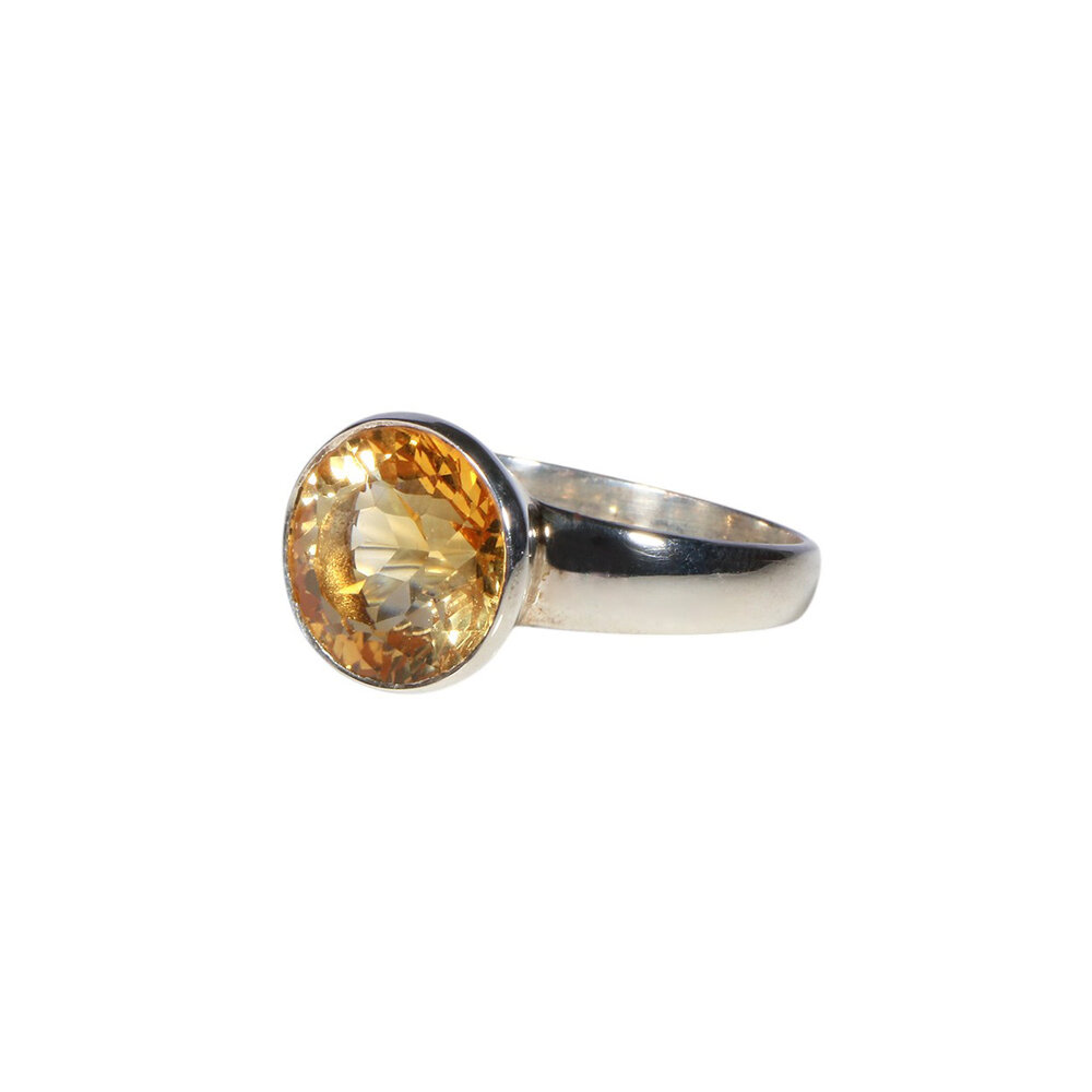 Zilveren ring citrien maat 20 1/2 | rond facet 1,2 cm Zilveren ring citrien maat 20 1/2 | rond facet 1,2 cm