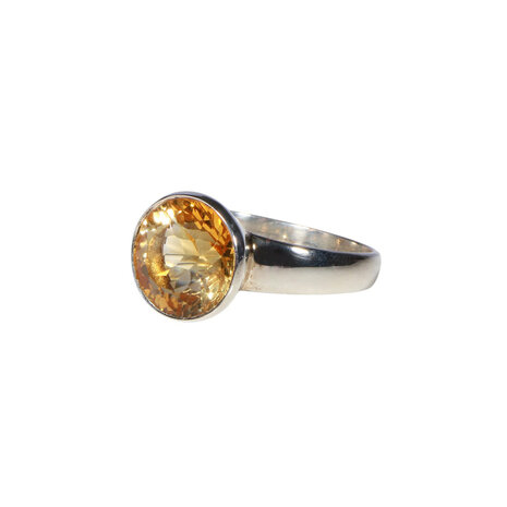 Zilveren ring citrien maat 20 1/2 | rond facet 1,2 cm Zilveren ring citrien maat 20 1/2 | rond facet 1,2 cm