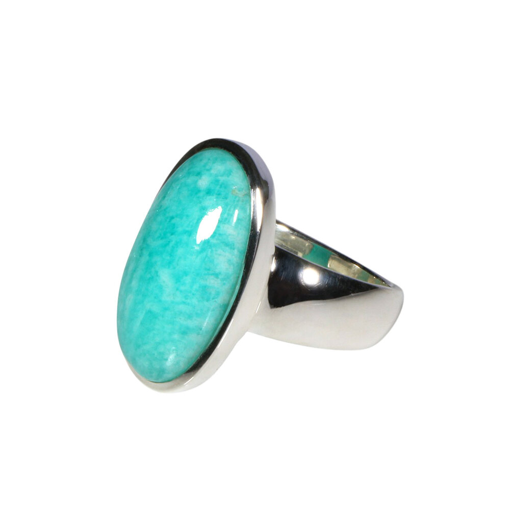 Zilveren ring amazoniet maat 19 1/2 | ovaal 2,3 x 1,2 cm