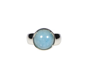 Zilveren ring aquamarijn maat 18 1/2 | rond 1,2 cm