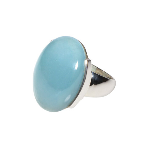 Zilveren ring aquamarijn maat 19 | ovaal gezet 2,5 x 1,8 cm