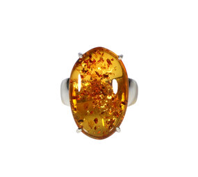 Zilveren ring barnsteen maat 19 | ovaal gezet 2,2 x 1,7 cm