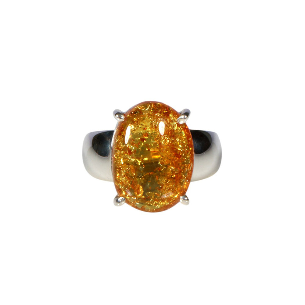 Zilveren ring barnsteen maat 17 1/2 | ovaal gezet 1,6 x 1,2 cm