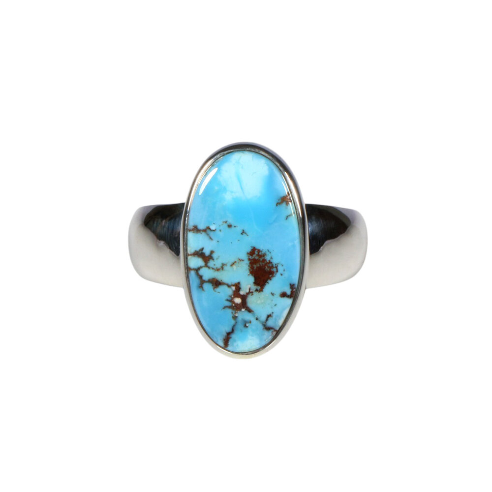 Zilveren ring turkoois maat 19 | ovaal 1,8 x 1,2 cm