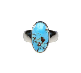 Zilveren ring turkoois maat 19 | ovaal 1,8 x 1,2 cm