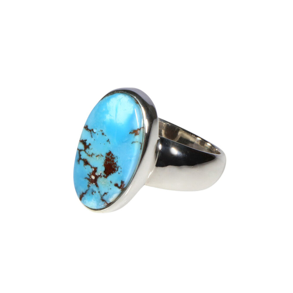 Zilveren ring turkoois maat 19 | ovaal 1,8 x 1,2 cm