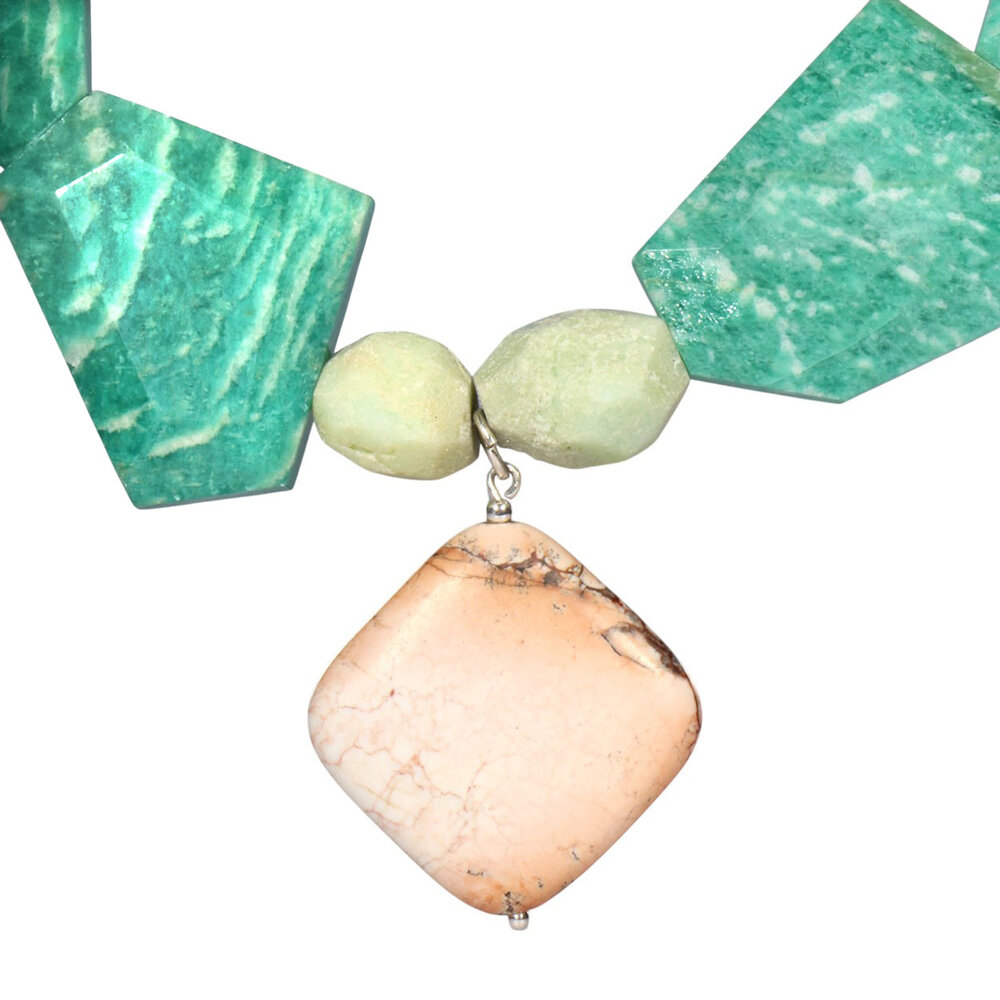 Amazoniet, chrysopraas en magnesiet ketting verschillende kralen