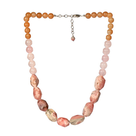 Rhodochrosiet, rozenkwarts en rode aventurijn ketting verschillende kralen Rhodochrosiet, rozenkwarts en rode aventurijn ketting verschillende kralen