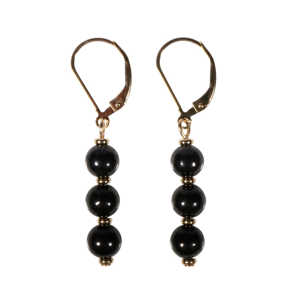Gold filled oorbellen toermalijn (zwart) | 3 bolletjes