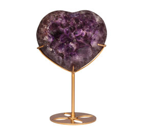 Amethist cluster hart op goudkleurige standaard 10,4 x 12 x 4,9 cm | 771 gram Amethist cluster hart op goudkleurige standaard 10,4 x 12 x 4,9 cm | 771 gram