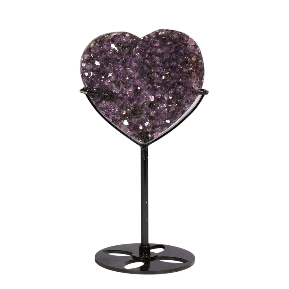 Amethist cluster hart op zwarte standaard 7,8 x 8,2 x 3,3 cm | 355 gram Amethist cluster hart op zwarte standaard 7,8 x 8,2 x 3,3 cm | 355 gram