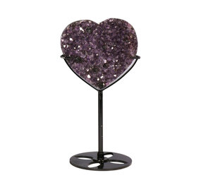 Amethist cluster hart op zwarte standaard 7,8 x 8,2 x 3,3 cm | 355 gram Amethist cluster hart op zwarte standaard 7,8 x 8,2 x 3,3 cm | 355 gram