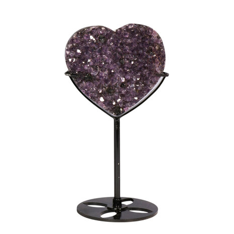 Amethist cluster hart op zwarte standaard 7,8 x 8,2 x 3,3 cm | 355 gram Amethist cluster hart op zwarte standaard 7,8 x 8,2 x 3,3 cm | 355 gram