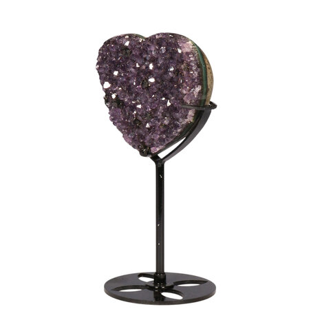 Amethist cluster hart op zwarte standaard 7,8 x 8,2 x 3,3 cm | 355 gram Amethist cluster hart op zwarte standaard 7,8 x 8,2 x 3,3 cm | 355 gram