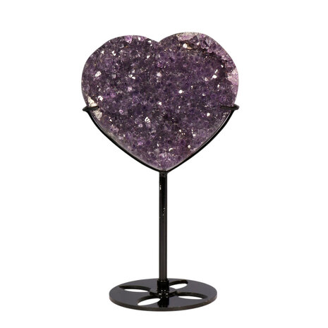 Amethist cluster hart op zwarte standaard 8,8 x 9,9 x 2,4 cm | 362 gram Amethist cluster hart op zwarte standaard 8,8 x 9,9 x 2,4 cm | 362 gram