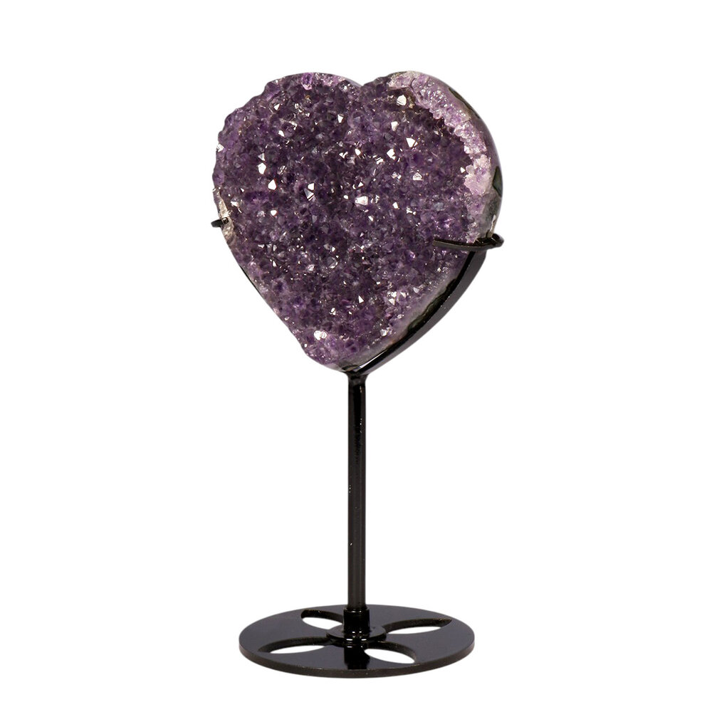 Amethist cluster hart op zwarte standaard 8,8 x 9,9 x 2,4 cm | 362 gram Amethist cluster hart op zwarte standaard 8,8 x 9,9 x 2,4 cm | 362 gram