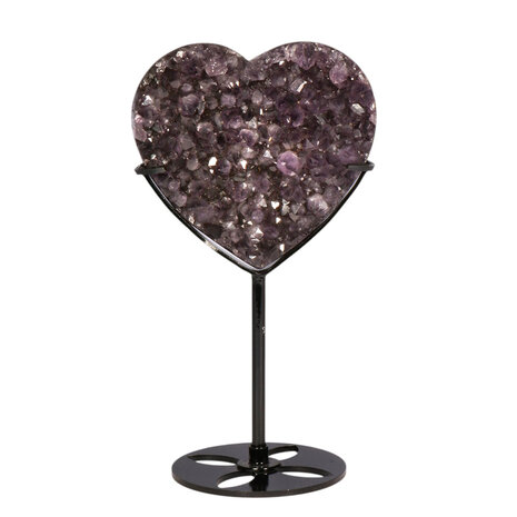 Amethist cluster hart op zwarte standaard 8,8 x 9,4 x 3,7 cm | 546 gram Amethist cluster hart op zwarte standaard 8,8 x 9,4 x 3,7 cm | 546 gram