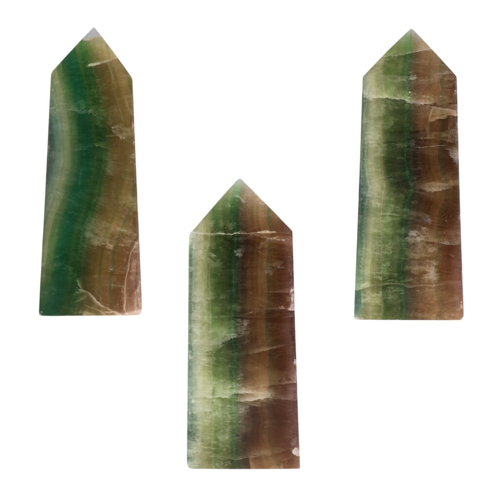 Fluoriet (multi) obelisk 12,5 - 13,5 cm Fluoriet (multi) obelisk 12,5 - 13,5 cm