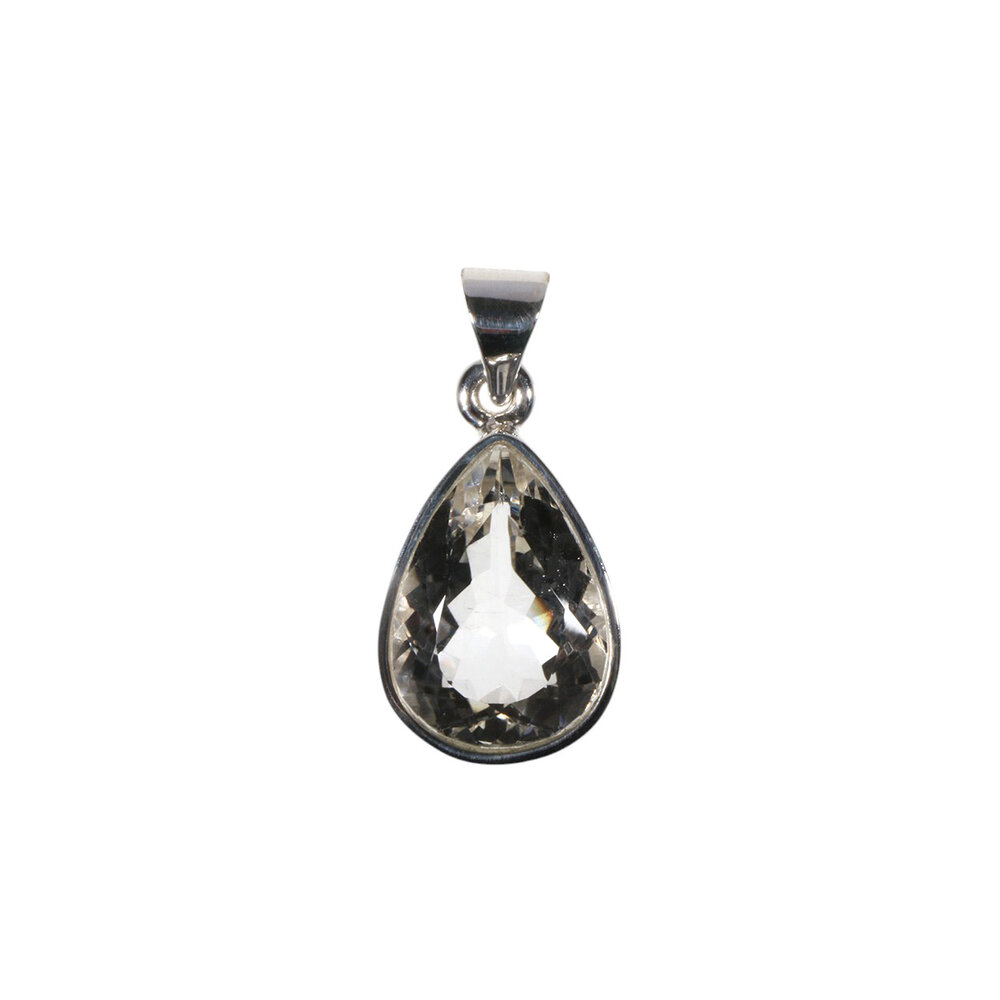 Zilveren hanger bergkristal | druppel facet 1,9 x 1,4 cm