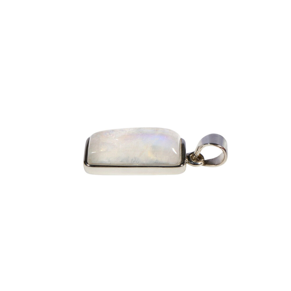 Zilveren hanger maansteen (regenboog) | rechthoek 2 x 0,9 cm Zilveren hanger maansteen (regenboog) | rechthoek 2 x 0,9 cm