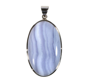 Zilveren hanger chalcedoon | ovaal 4,2 x 2,5 cm