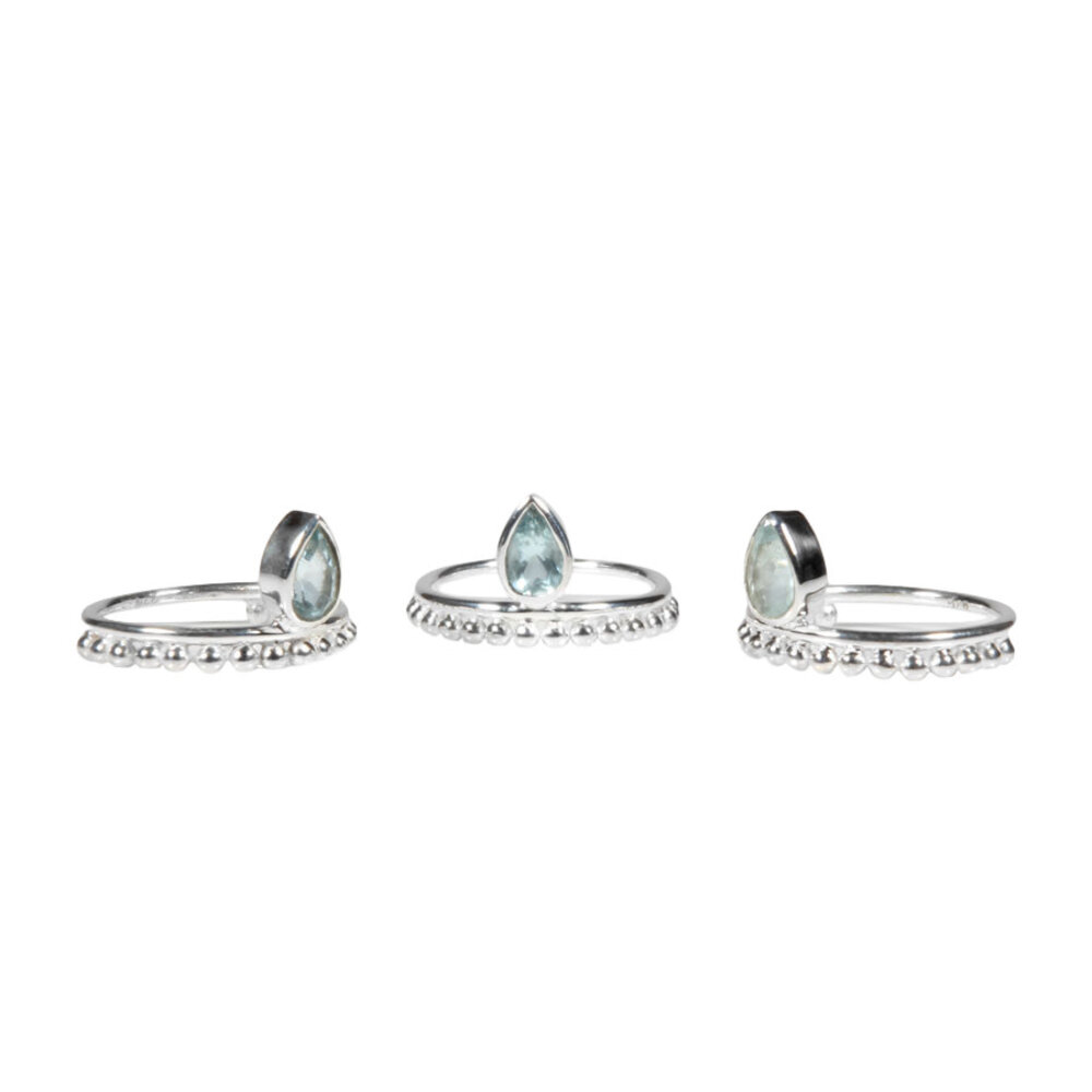 Zilveren ring aquamarijn maat 17 | druppel facet bolletjes Zilveren ring aquamarijn maat 17 | druppel facet bolletjes