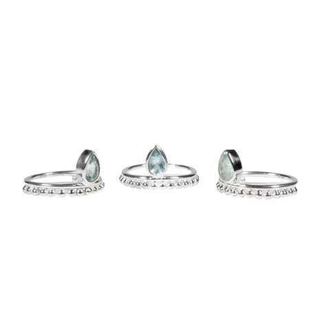 Zilveren ring aquamarijn maat 17 | druppel facet bolletjes Zilveren ring aquamarijn maat 17 | druppel facet bolletjes