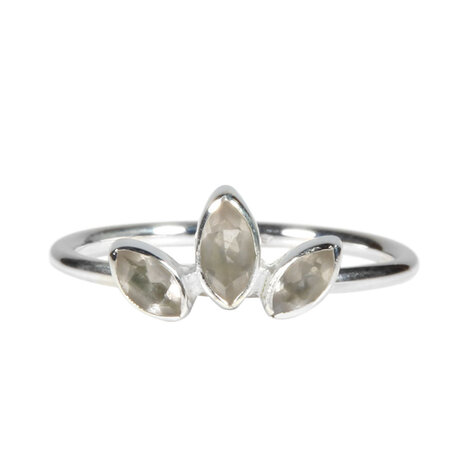Zilveren ring rozenkwarts maat 16 1/2 | 3 markies geslepen stenen Zilveren ring rozenkwarts maat 16 1/2 | 3 markies geslepen stenen