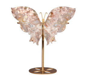 Amethist (roze) met bloemagaat vlinder op standaard 16,5 x 22,5 cm | 560 gram Amethist (roze) met bloemagaat vlinder op standaard 16,5 x 22,5 cm | 560 gram
