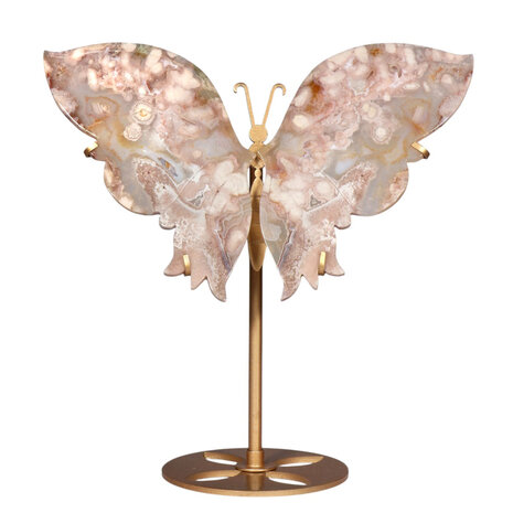 Amethist (roze) met bloemagaat vlinder op standaard 16,5 x 22,5 cm | 560 gram Amethist (roze) met bloemagaat vlinder op standaard 16,5 x 22,5 cm | 560 gram