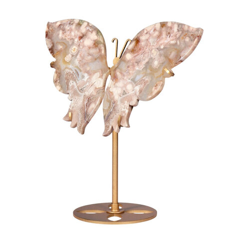 Amethist (roze) met bloemagaat vlinder op standaard 16,5 x 22,5 cm | 560 gram Amethist (roze) met bloemagaat vlinder op standaard 16,5 x 22,5 cm | 560 gram