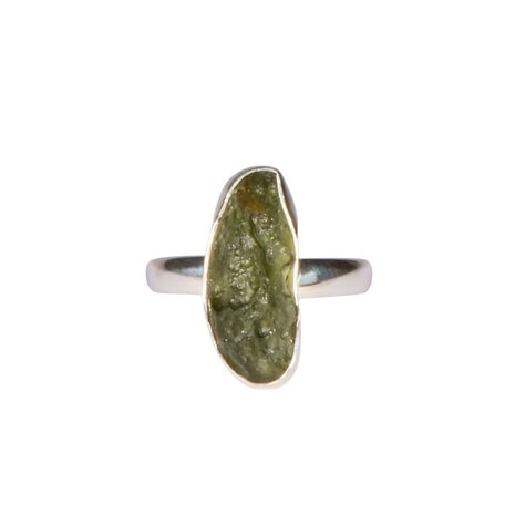 Zilveren ring moldaviet maat 19 1/2 (verstelbaar) | ovaal ruw 1,9 x 0,8 cm Zilveren ring moldaviet maat 19 1/2 (verstelbaar) | ovaal ruw 1,9 x 0,8 cm