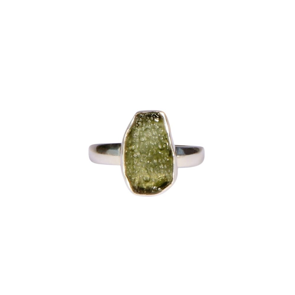 Zilveren ring moldaviet maat 18 1/2 (verstelbaar) | ovaal ruw 1,4 x 0,8 cm