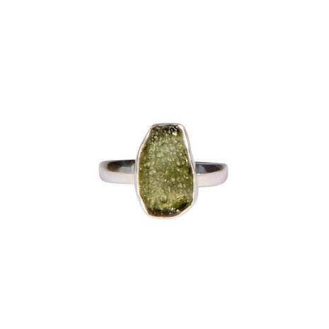 Zilveren ring moldaviet maat 18 1/2 (verstelbaar) | ovaal ruw 1,4 x 0,8 cm