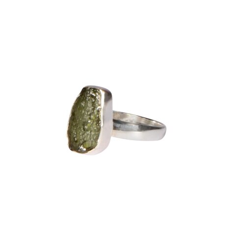 Zilveren ring moldaviet maat 18 1/2 (verstelbaar) | ovaal ruw 1,4 x 0,8 cm