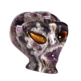 Amethist (chevron) met tijgeroog ogen alien schedel 9,3 x 6,4 x 7 cm | 440 gram Amethist (chevron) met tijgeroog ogen alien schedel 9,3 x 6,4 x 7 cm | 440 gram