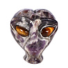 Amethist (chevron) met tijgeroog ogen alien schedel 9,3 x 6,4 x 7 cm | 440 gram Amethist (chevron) met tijgeroog ogen alien schedel 9,3 x 6,4 x 7 cm | 440 gram