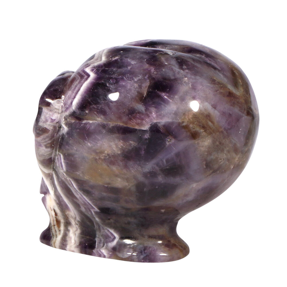 Amethist (chevron) met tijgeroog ogen alien schedel 9,3 x 6,4 x 7 cm | 440 gram Amethist (chevron) met tijgeroog ogen alien schedel 9,3 x 6,4 x 7 cm | 440 gram