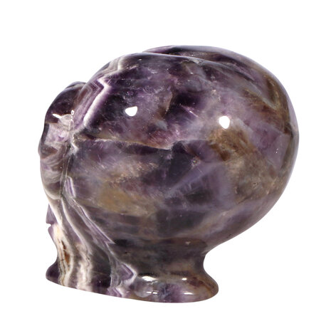 Amethist (chevron) met tijgeroog ogen alien schedel 9,3 x 6,4 x 7 cm | 440 gram Amethist (chevron) met tijgeroog ogen alien schedel 9,3 x 6,4 x 7 cm | 440 gram
