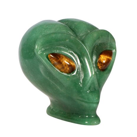 Aventurijn met tijgeroog ogen alien schedel 8,9 x 6,8 x 7 cm | 453 gram Aventurijn met tijgeroog ogen alien schedel 8,9 x 6,8 x 7 cm | 453 gram