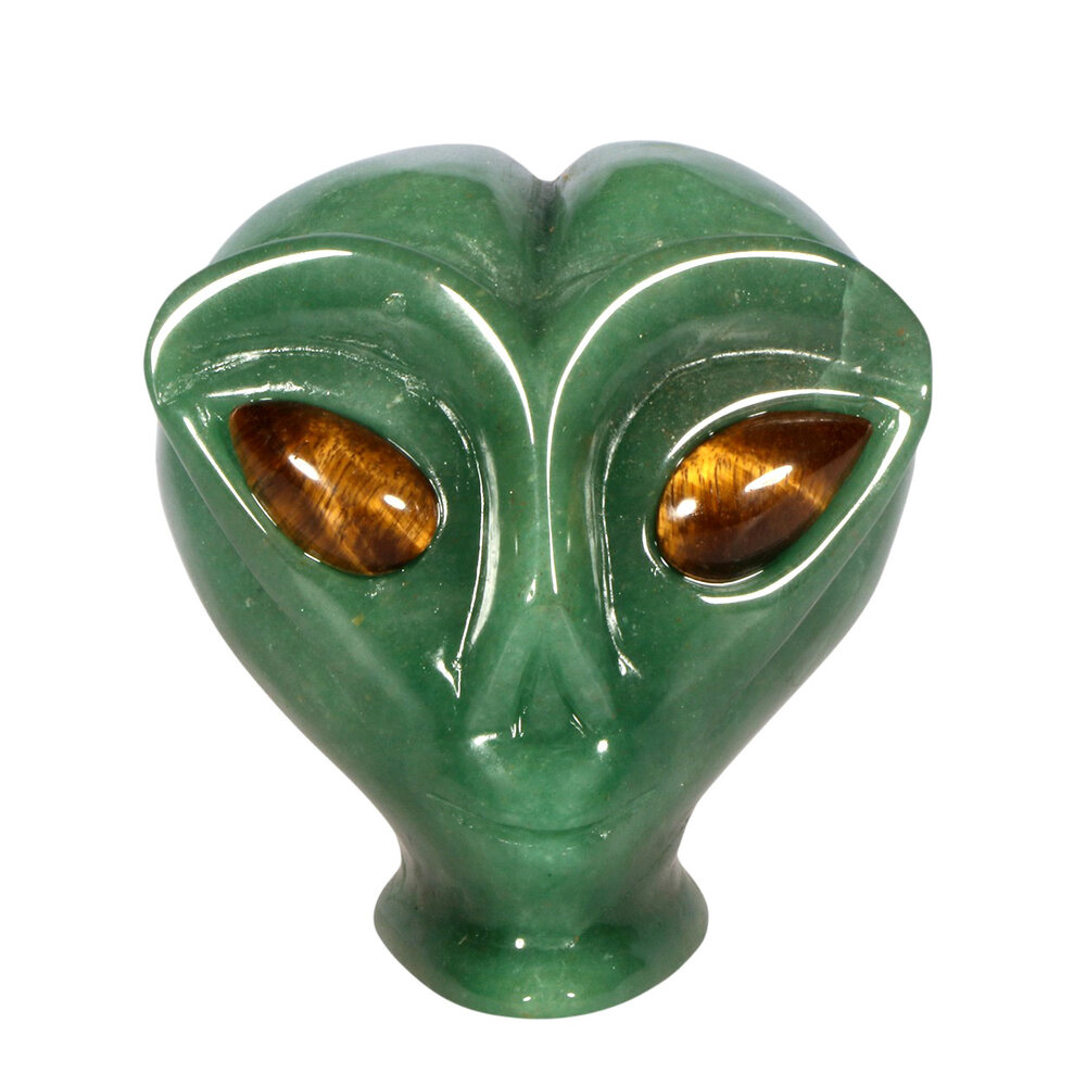Aventurijn met tijgeroog ogen alien schedel 8,9 x 6,8 x 7 cm | 453 gram Aventurijn met tijgeroog ogen alien schedel 8,9 x 6,8 x 7 cm | 453 gram