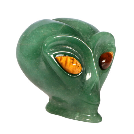 Aventurijn met tijgeroog ogen alien schedel 9 x 6,8 x 7 cm | 468 gram Aventurijn met tijgeroog ogen alien schedel 9 x 6,8 x 7 cm | 468 gram