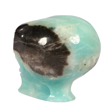Calciet (Caribbean blue) met tijgeroog ogen alien schedel 8,7 x 6,9 x 6,8 cm | 414 gram Calciet (Caribbean blue) met tijgeroog ogen alien schedel 8,7 x 6,9 x 6,8 cm | 414 gram