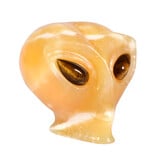 Calciet (oranje) met tijgeroog ogen alien schedel 8,8 x 6,9 x 6,9 cm | 450 gram Calciet (oranje) met tijgeroog ogen alien schedel 8,8 x 6,9 x 6,9 cm | 450 gram