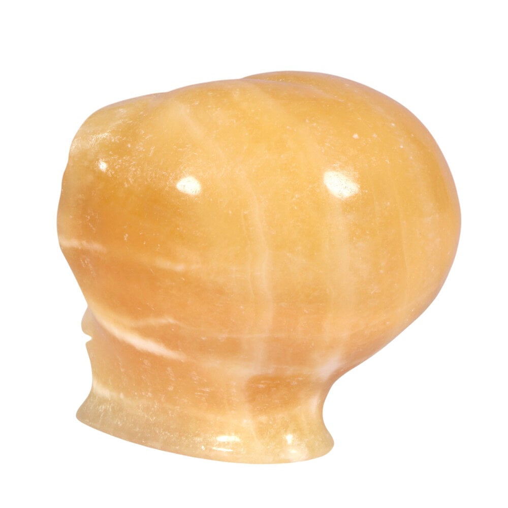 Calciet (oranje) met tijgeroog ogen alien schedel 8,7 x 6,9 x 6,9 cm | 449 gram