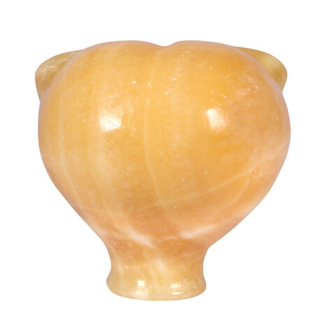 Calciet (oranje) met tijgeroog ogen alien schedel 8,7 x 6,9 x 6,9 cm | 449 gram