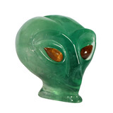 Fluoriet (groen) met tijgeroog ogen alien schedel 9,3 x 6,8 x 7,4 cm | 545 gram Fluoriet (groen) met tijgeroog ogen alien schedel 9,3 x 6,8 x 7,4 cm | 545 gram