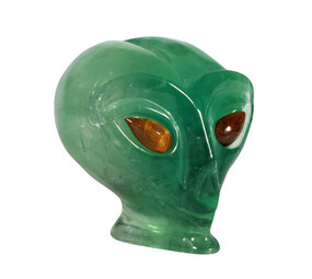 Fluoriet (groen) met tijgeroog ogen alien schedel 9,3 x 6,8 x 7,4 cm | 545 gram Fluoriet (groen) met tijgeroog ogen alien schedel 9,3 x 6,8 x 7,4 cm | 545 gram