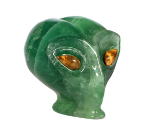 Fluoriet (groen) met tijgeroog ogen alien schedel 8,9 x 6,9 x 7,2 cm | 554 gram Fluoriet (groen) met tijgeroog ogen alien schedel 8,9 x 6,9 x 7,2 cm | 554 gram