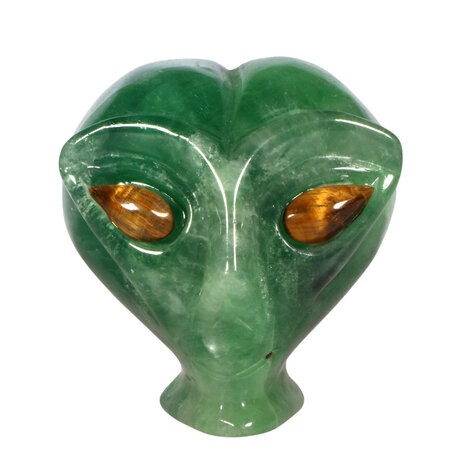Fluoriet (groen) met tijgeroog ogen alien schedel 8,9 x 6,9 x 7,2 cm | 554 gram Fluoriet (groen) met tijgeroog ogen alien schedel 8,9 x 6,9 x 7,2 cm | 554 gram